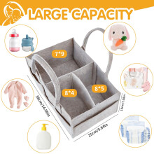 Baby Essentials for Newborn Nappy Caddy Organiser, Baby Shower Gifts with Long Handles Detachable Compartments, Essentials Nappy Bin Nursery Diaper O