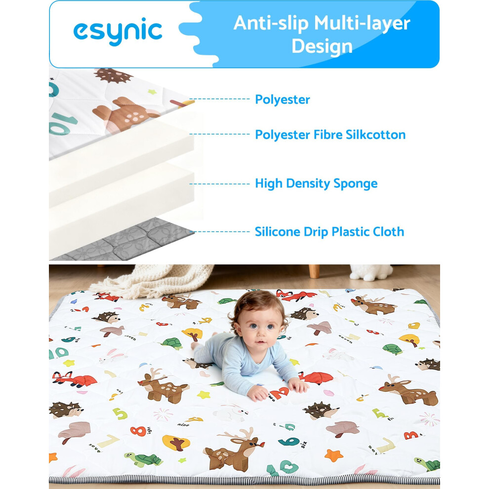 Esynic 120X120x2.6cm Foldable Baby Play Mat Thick Floor Mat Educational Crawling