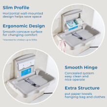 Wall Mounted Baby Changing Station with Safety Strap Tissue Box Hori