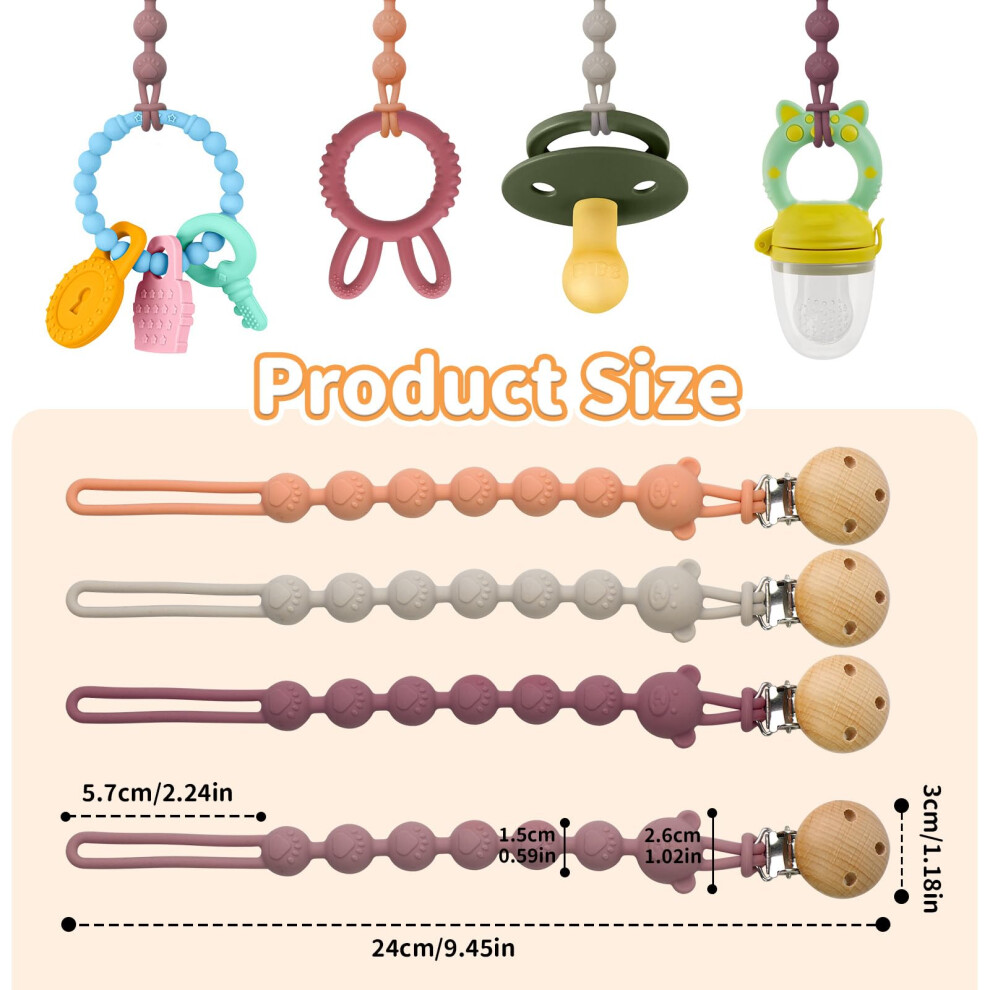 Aysyr 4 Pcs Dummy Clips Portablepacifier Clips Silicondummy Chain Easy