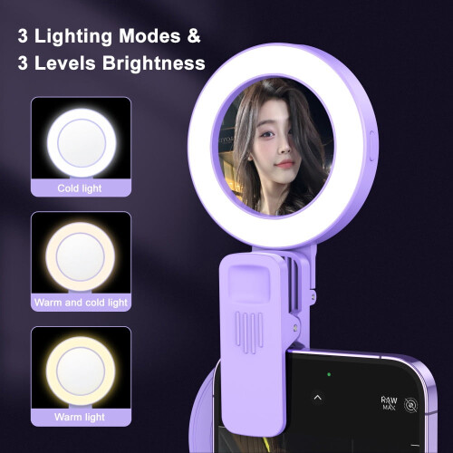Ring Light com clipe, espelho e bateria integrada. 2