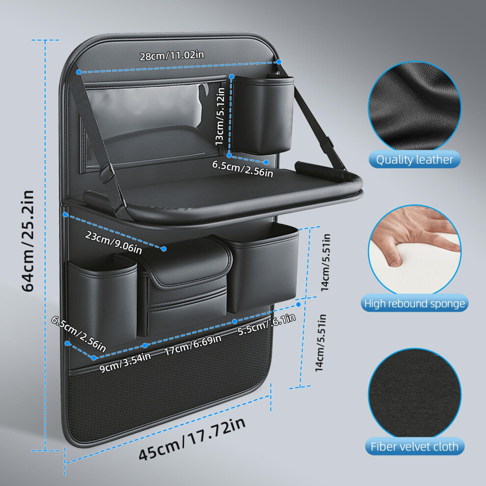 Primst 2 Pack Leather Car Backseat Organizer With Foldable Table Tray