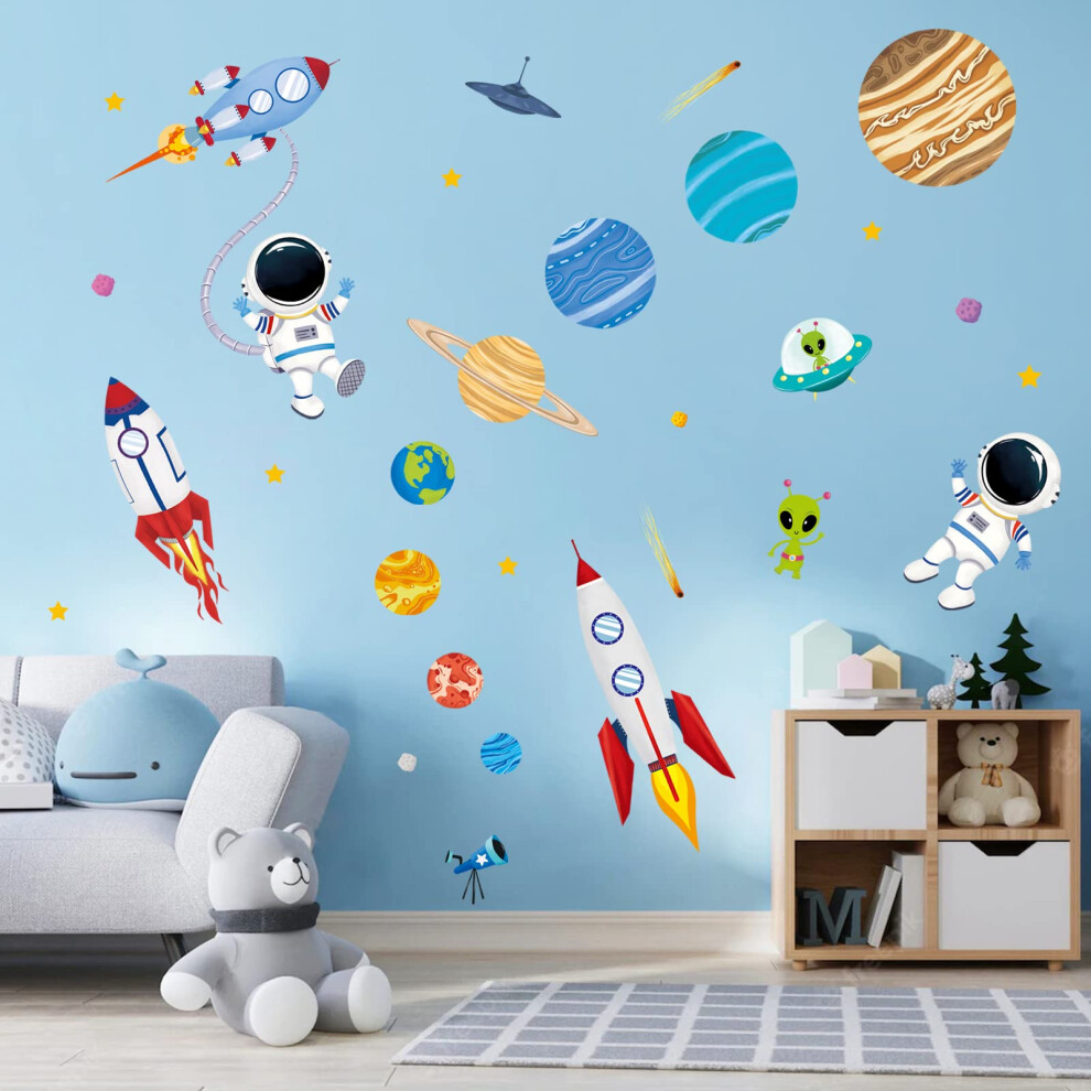 Decalmile Outer Space Wall Decals Rocket Planets Astronaut Wall Sticke