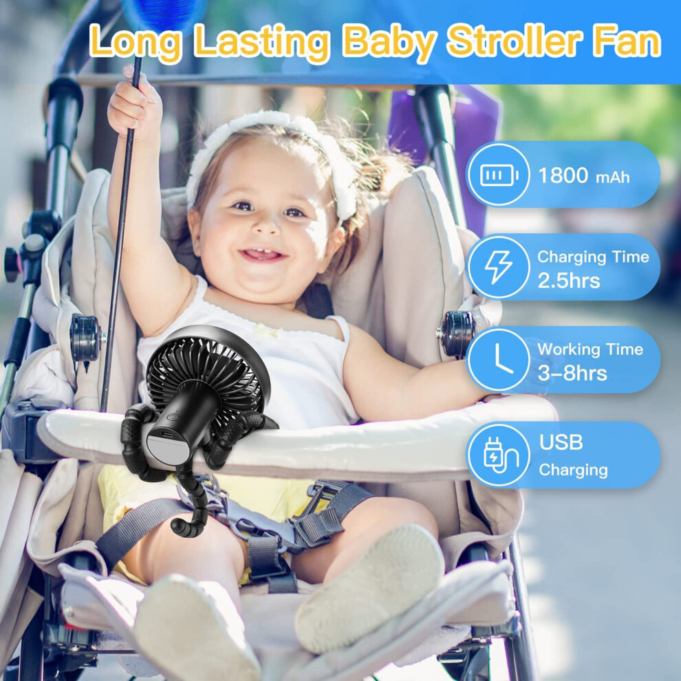 Funsland Pram Fan Rechargeable Portable Clip On Fan For Stroller With