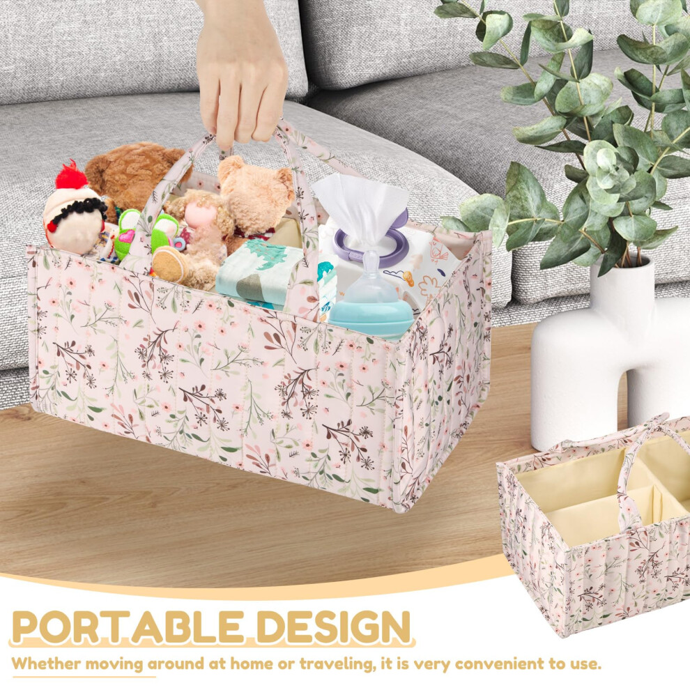Lulobtg Nappy Caddy Stylish Nursery Storage Basket Floral Baby Diaper Caddy Or