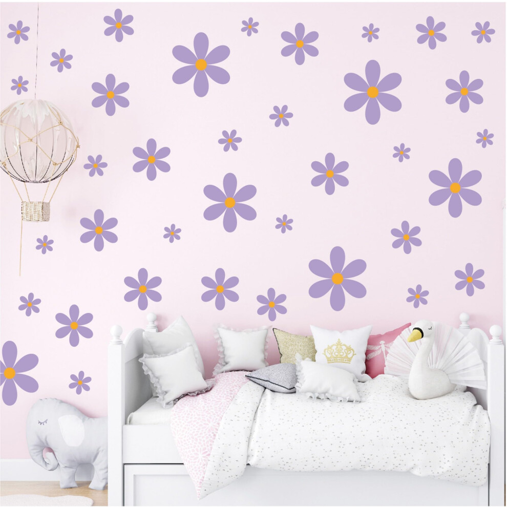 Dwuent 48Pcs Daisy Wall Stickers Floral Nursery Wall Decals Selfadhesi