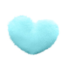 Blue Heart Faux Rabbit Fur Throw Pillow 18x14 in