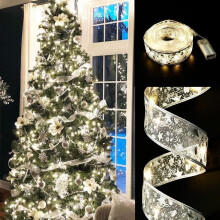Christmas Ribbon Fairy Lights 5M 50LED Silver-White Battery