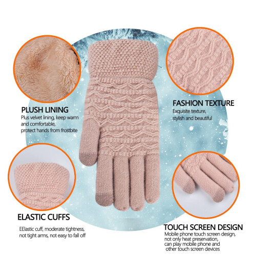 Dames thermische kabelgebreide touchscreenhandschoenen van wol 2