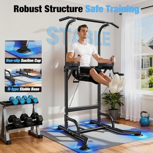 Dskeuzeew Power Tower Dip Station Pull Up Bar, Adjustable Height Multi-Function Power Tower, Push Up Workout Abdominal Exercise for Home Gym Strength 1