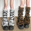 Plush Leg Warmers for Teens with Crossover Lace Design-White 2