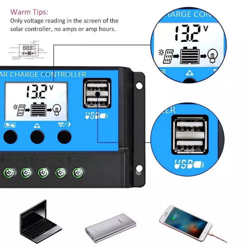 Solcelleladerkontroller 12V/24V 30A eller 60A med LCD 1