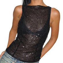 Dames hemdje met glitterpailletten Mouwloos crop-tanktop met-M