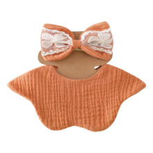 Protective Infant Bib with Elegant Bowknot Headband Cotton-R