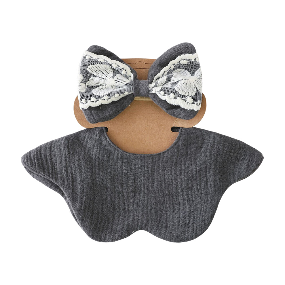 Fashionable Infant Drool Bib and Lace Bowknot Headwear Soft-O