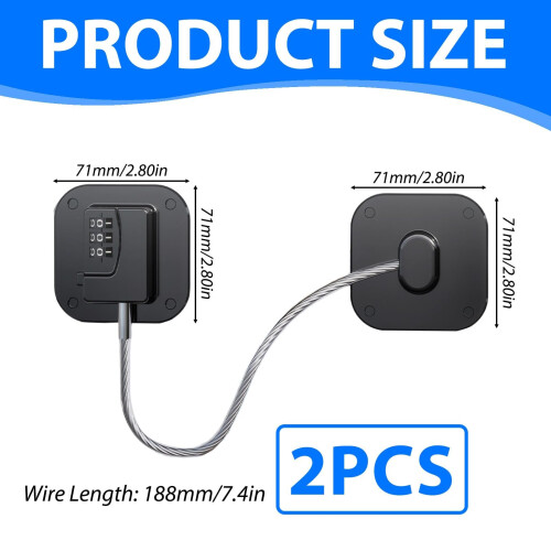 2 PCS Black Password Fridge Lock with Strong Adhesive 1