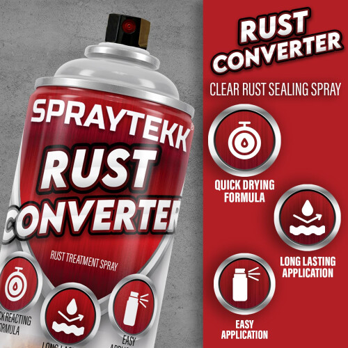 SPRAYTEKK Rust Converter Spray | 400ml | Epoxy-Based Neutralizer & Corrosion Inhibitor | Transforms Rust into a Stable, Protective Surface | Ideal fo 1