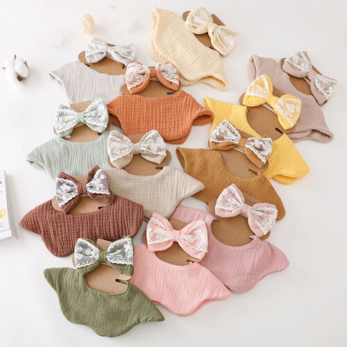 Protective Infant Bib with Elegant Bowknot Headband Cotton-B 1