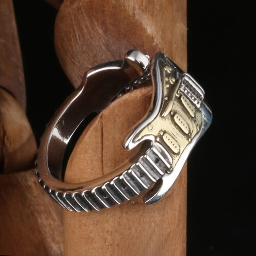 Punk Rock Guitar Ring for Men Silver Adjustable
