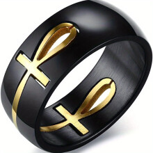 Stainless Steel Ankh Ring for Men Black Gold 8