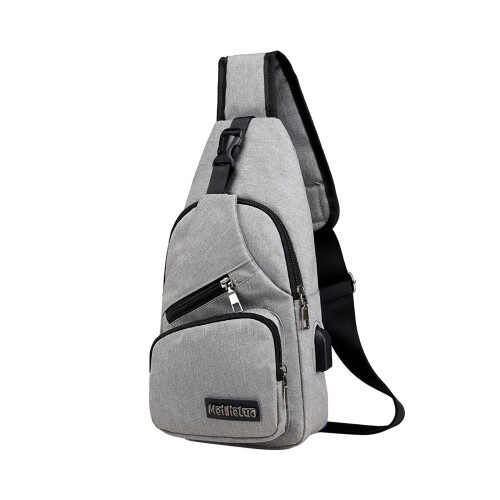 Borsa a tracolla con porta USB, grigia 1