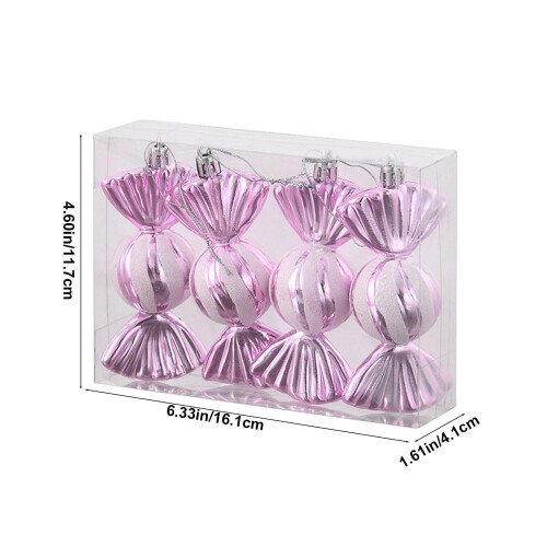 Christmas Candy Ornament Set Glitter Cane 4 Pcs Pink 2