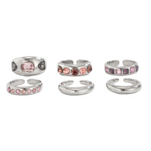 6 Stück stapelbare Ringe mit rosa Edelsteinen,-Silber