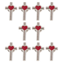 Alliage émail croix coeur broche symbole religieux-Argent