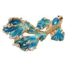 Alloy Fish Brooch Badge Pin Featuring Artistic Fish Design-Blue