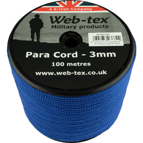 Web-tex 3mm Paracord 100m Reel, Polypropylene Parachute Cord Blue 1