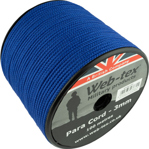 Web-tex 3mm Paracord 100m Reel, Polypropylene Parachute Cord Blue 2