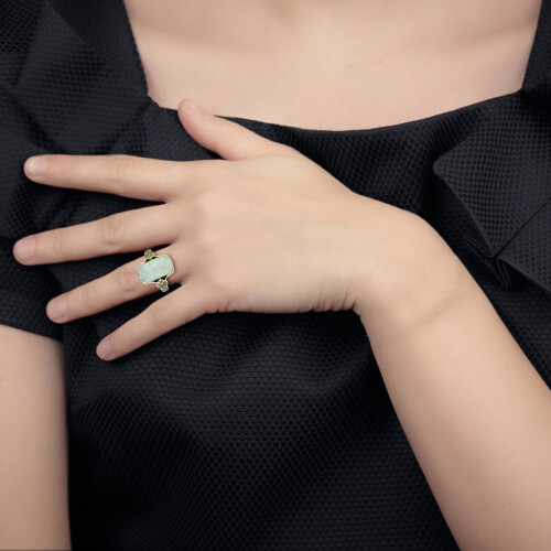 White Opal Square Ring in Antique Silver for Women 2