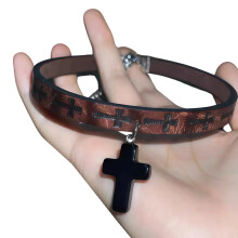 Unisex kruisen lederen chokers ketting Veelzijdig lengteontwerp