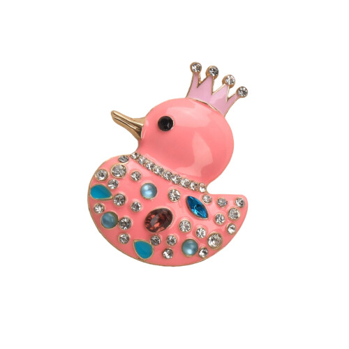 Broche de canard ornée de cristaux et de couronnes,-Rouge