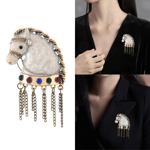 Broche tête de cheval en émail Chic avec glands, accessoire de 1