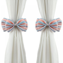 (19cm*10cm, Sky Blue) 2Pcs Glitter Stripe Bow Curtain Tiebacks, Elegant Bowknot Curtain Holdbacks Drape Holders for Women Girls Bedroom Window Decor