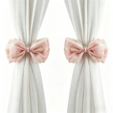 (19cm*10cm, Pink) 2Pcs Glitter Stripe Bow Curtain Tiebacks, Elegant Bowknot Curtain Holdbacks Drape Holders for Women Girls Bedroom Window Decor