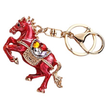 Dierenriem paardenkoets sleutelhanger met strass-roze rood