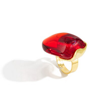 Irregular Geometric Shape Resin Finger Ring Artisanal-Red