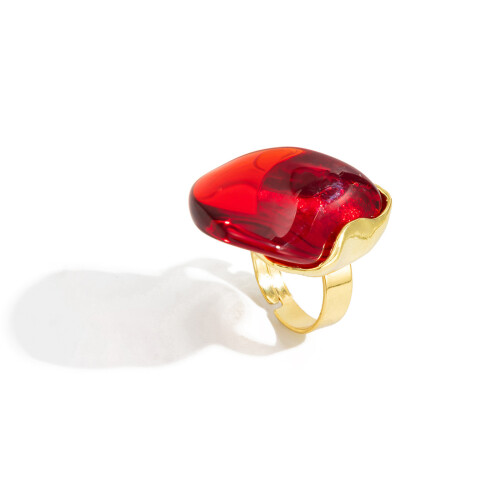 Irregular Geometric Shape Resin Finger Ring Artisanal-Red