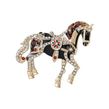 Trendy Enamel Horse Shaped Brooch Rhinestones Embellished-Black