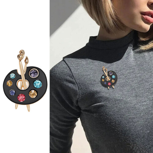 Broche de Palette d'art en strass en émail, épingle de-Blanc 2