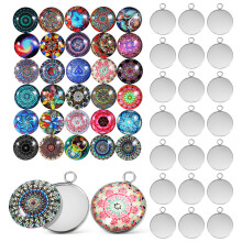 60Pcs Stainless Steel Mandala Charms Flatback Bezel Pendant Trays DIY