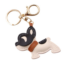 Leren sleutelhanger Gedetailleerde Franse Bulldog-kunstwerk-Wit