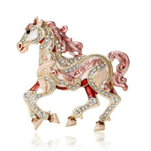 Broche en forme de cheval en émail, bijoux décoratifs ornés-Rose