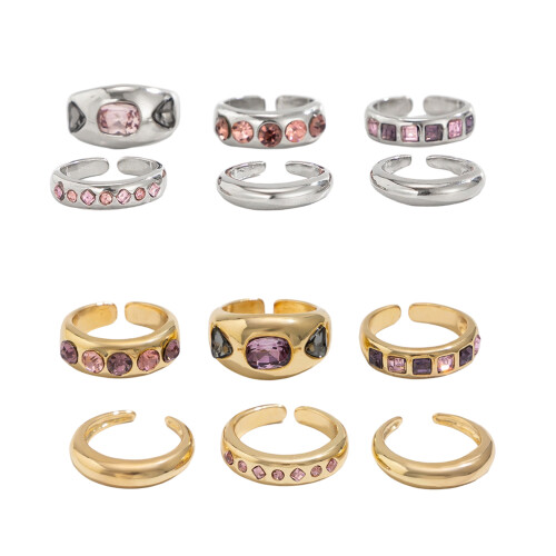 Set van 6 stapelbare ringen van legering met roze-Zilver 1