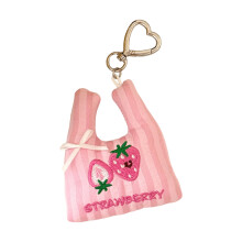 Adorable Cartoon Style Plush Shopping Bag Keychain Charm-Pink