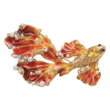 Graceful Long Tail Fish Brooch Corsage Rhinestones-Yellow