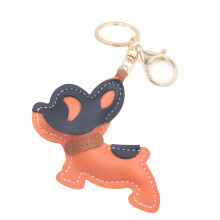 Schattige Franse Bulldog lederen sleutelhanger voor-Oranje