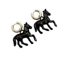 Boucles d'oreilles en forme de cheval stéréoscopique-Noir